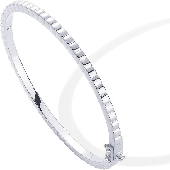 14K White Gold Plated Stackable Bangle Bracelet - Picture 1 of 2